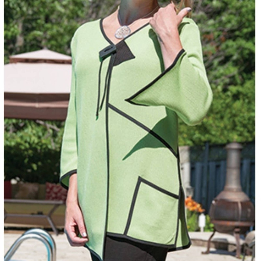 Kristina Nagy Green Sweater‎ Jacket Cardigan Front Detail Lagenlook Size Medium